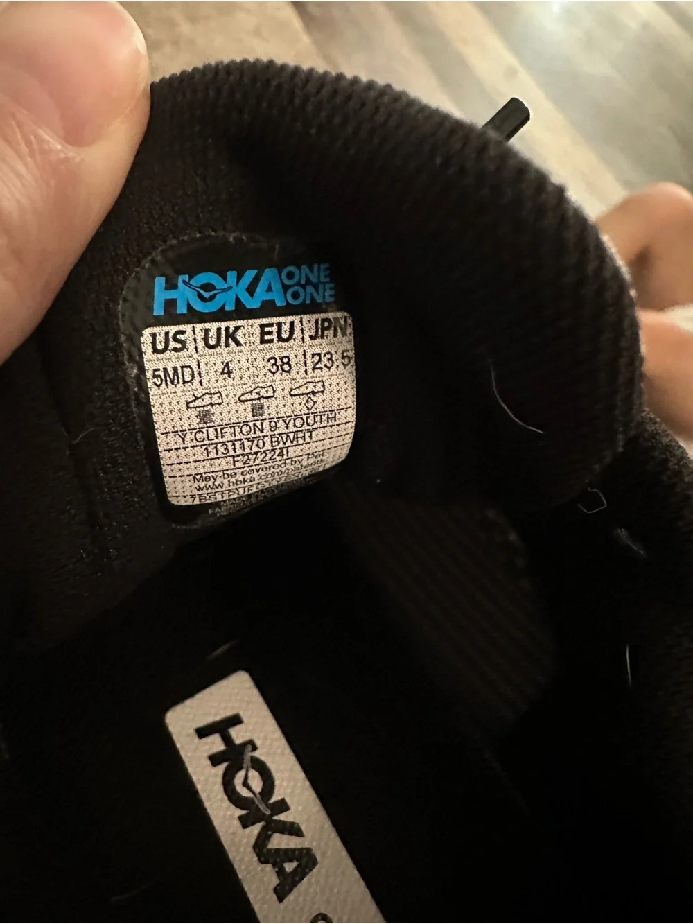 Hoka Youth Clifton 9 Running Shoes - size big kid 5M- Gray/Black